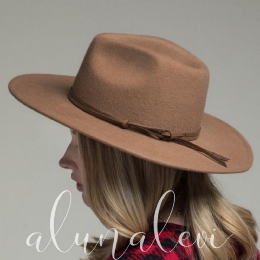 NEW Belted Wide-Brim Wool Panana Hat NWT Pecan Brown - Picture 2 of 6